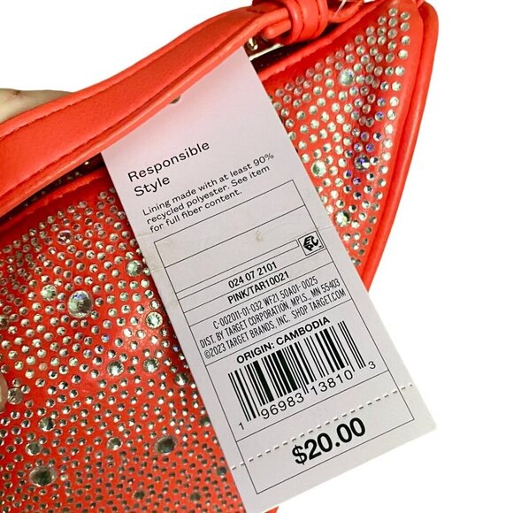 Wild Fable Coral Rhinestone Triangle Crossbody Bag Chain Adjustable Strap NWT - Picture 10 of 11
